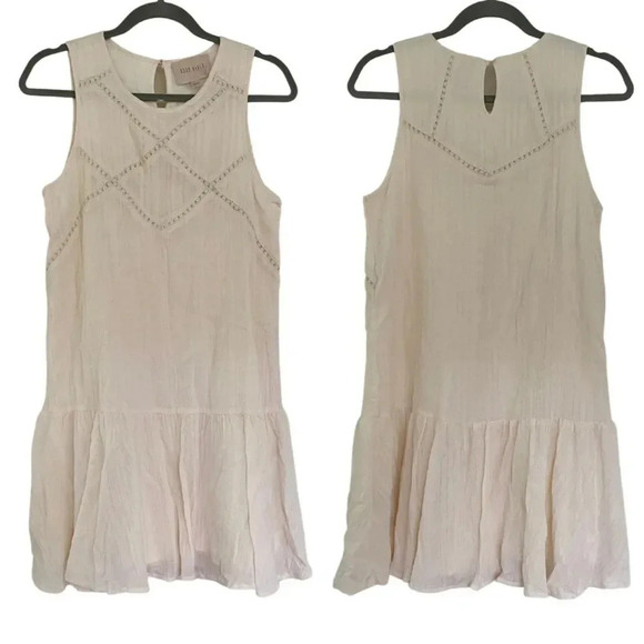 Moon River, Sleeveless Boho Ruffle Hem Cotton Dress, Ivory, White - Picture 2 of 6